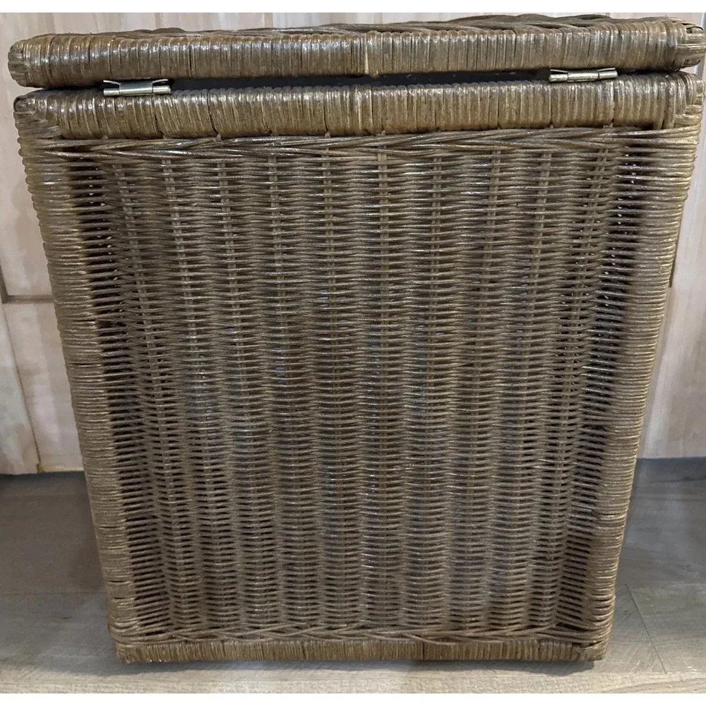 Boho Wicker Laundry Hamper w/ Lid Removable Cotton Liner Rattan Basket Natural